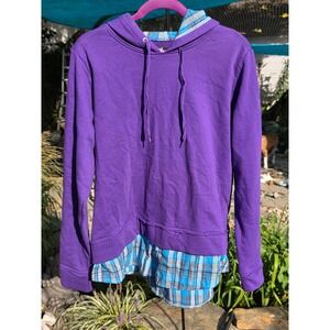 Joe Boxer Purple Plaid Layered Hem Pullover Hoodie Sweatshirt XL